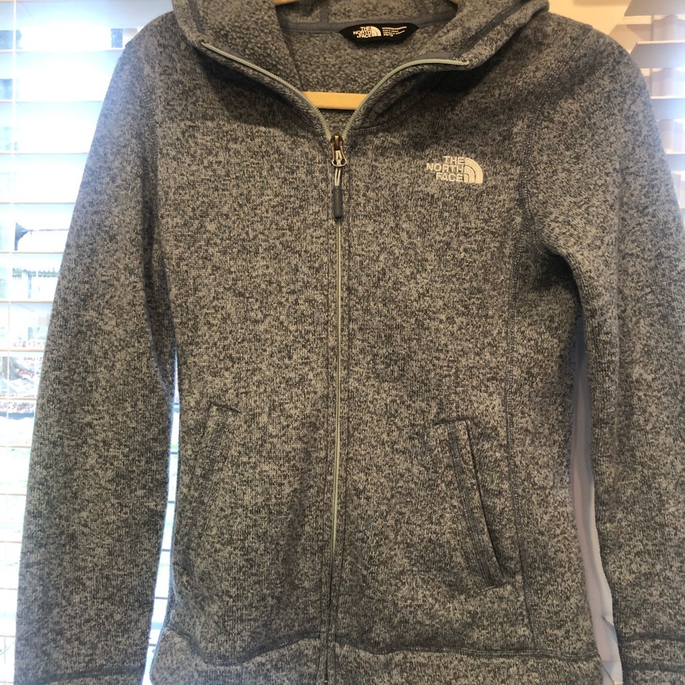 Great condition Women’s North Face hooded jacket size xs light blue speckled - Picture 14 of 17